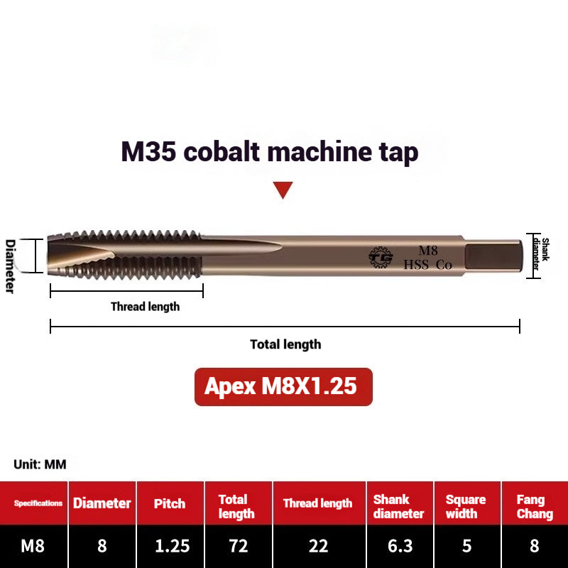 1104-M35 Cobalt straight flute tap machine tapping stainless steel special high-speed steel tapping coarse teeth spiral apex Shandong Denso Pricision Tools Co.,Ltd.